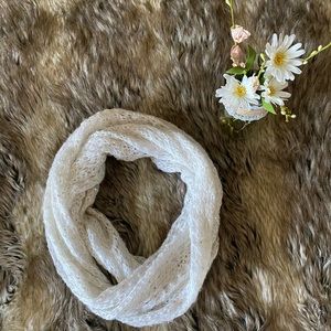 White Knitted Infinity scarf with Sequins